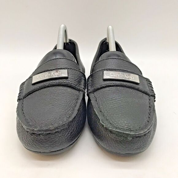 Calvin Klein Leta Slip On Loafers Women's 6.5 Black Pebbled Leather Flats Shoes - Picture 2 of 12
